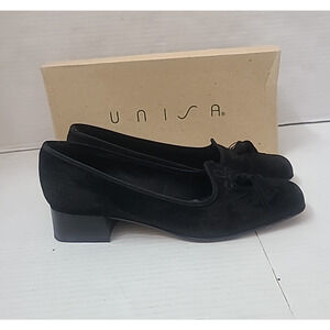 1990's Unisa Suede Black Tassled Loafer Kitten Block Heel Women's Size 6.5 Read
